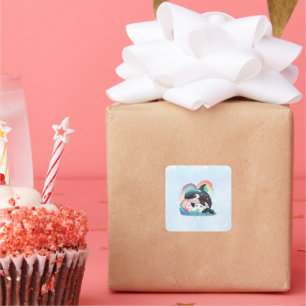 Cute Kawaii Orca Killer Whale Rainbows Butterflies Square Sticker