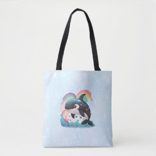 Cute Kawaii Orca Killer Whale Rainbows Butterflies Tote Bag