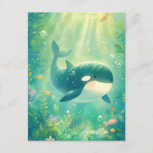 Cute Kawaii Orca Sunlit Ocean Postcard