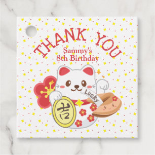 Cute Kawaii Oriental Lucky Cat Birthday Thank You Favour Tags