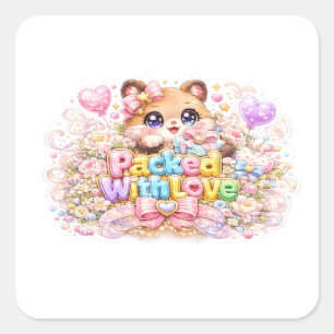 Cute Kawaii Packed With Love Teddy Bear Pastel Pin Square Sticker