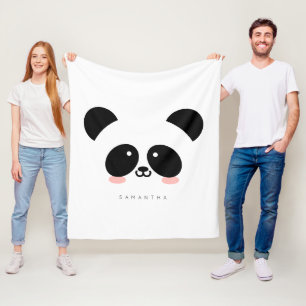 Cute Kawaii Panda   Add Your Name Fleece Blanket
