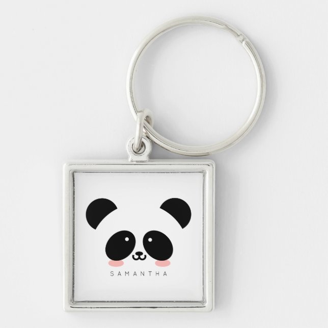 Cute Kawaii Panda | Add Your Name Keychain (Front)