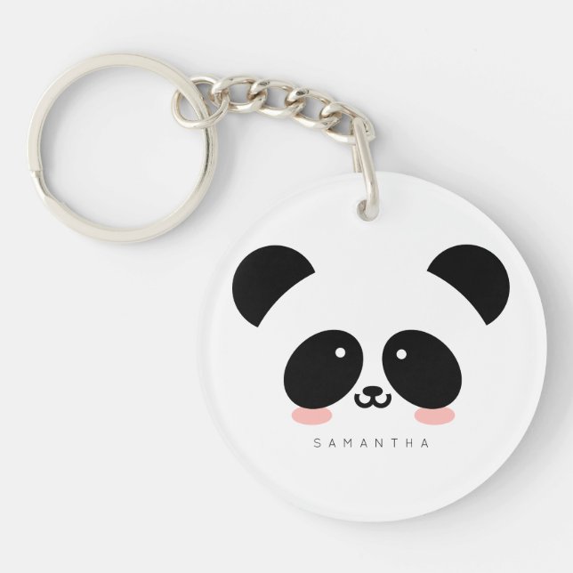 Cute Kawaii Panda | Add Your Name Keychain (Front)