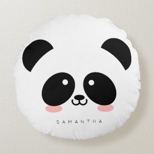 Cute Kawaii Panda   Add Your Name Round Pillow