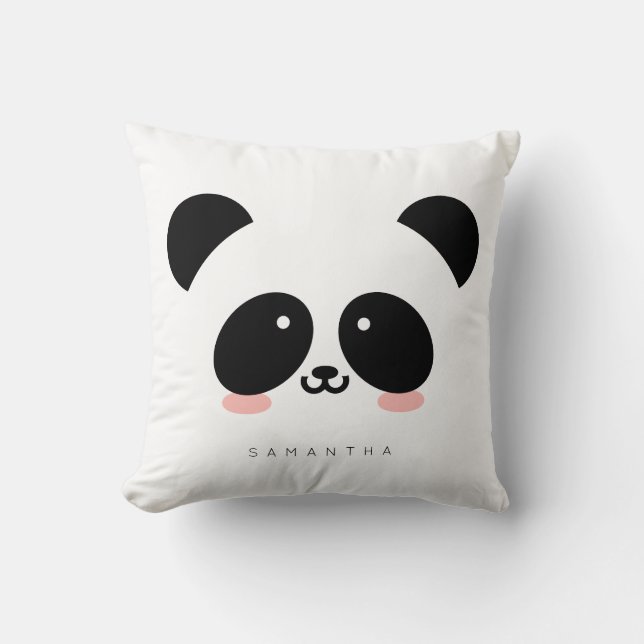 Cute Kawaii Panda | Add Your Name Throw Pillow (Front)
