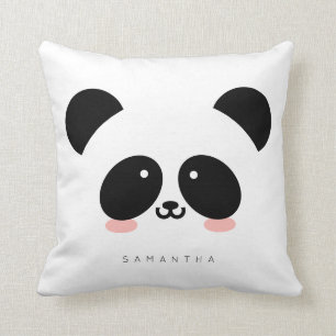 Cute Kawaii Panda   Add Your Name Throw Pillow