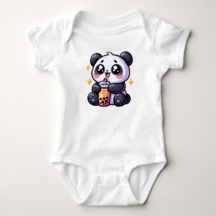 Cute Kawaii Panda Drinks Boba Bubble Tea Kawaii Baby Bodysuit