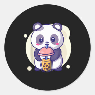 Cute kawaii panda drinks boba bubble tea kawaiiCut Classic Round Sticker