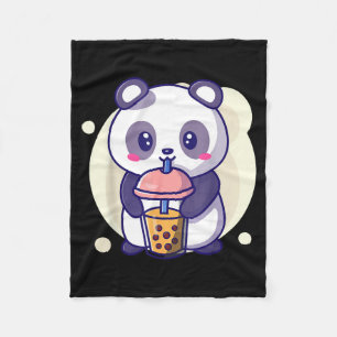 Cute kawaii panda drinks boba bubble tea kawaiiCut Fleece Blanket