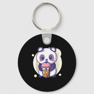 Cute kawaii panda drinks boba bubble tea kawaiiCut Keychain