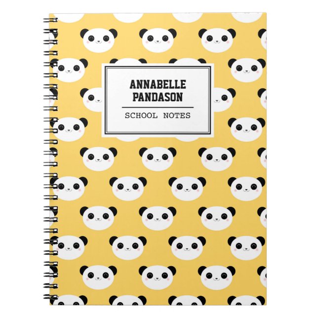 Cute Kawaii Panda Face Pattern Personalized Notebook (Front)