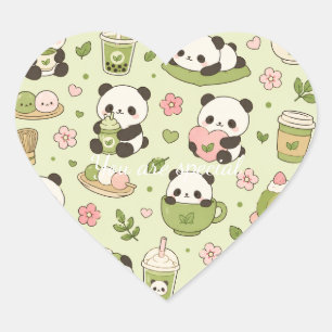 Cute Kawaii Panda Pattern   Bamboo Pastel  Heart Sticker