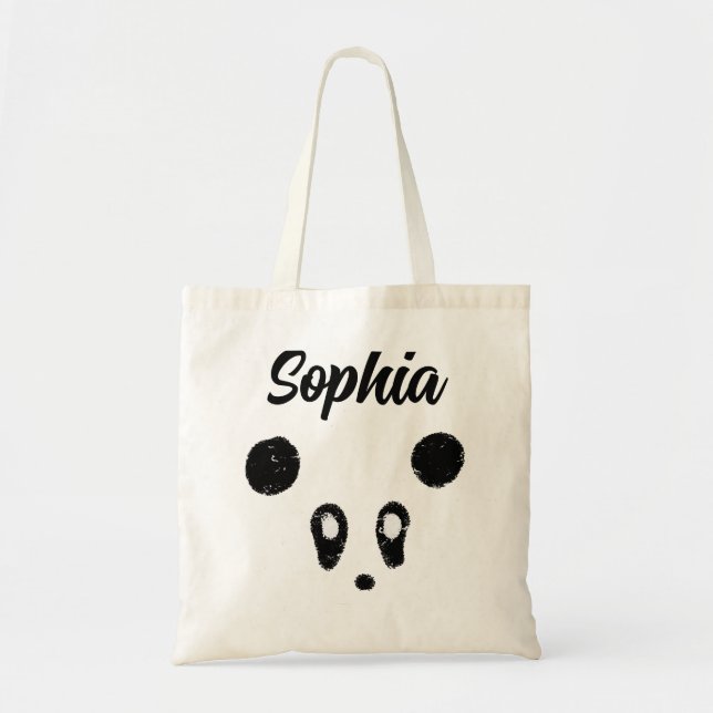 Cute Kawaii Panda Personalized Tote Bag add a name (Front)