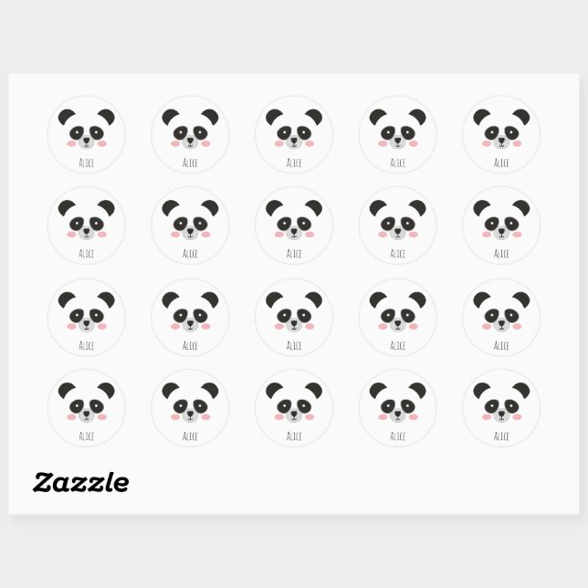 Cute Kawaii Panda Sticker – Custom Name Stickers (Feuille)