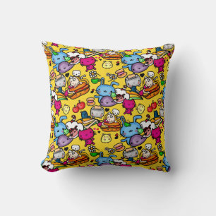 Cute Kawaii Party Food Doodles Art by LeahG Throw Pillow