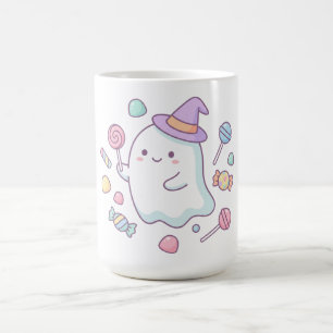 Cute Kawaii Pastel Ghost Witch Hat Candy Halloween Coffee Mug