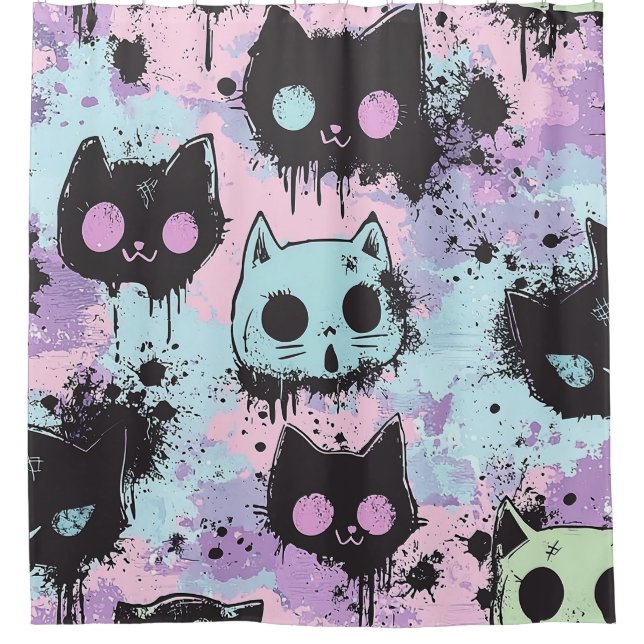 Cute Kawaii Pastel Goth Patchwork Creepy Cat (Front)
