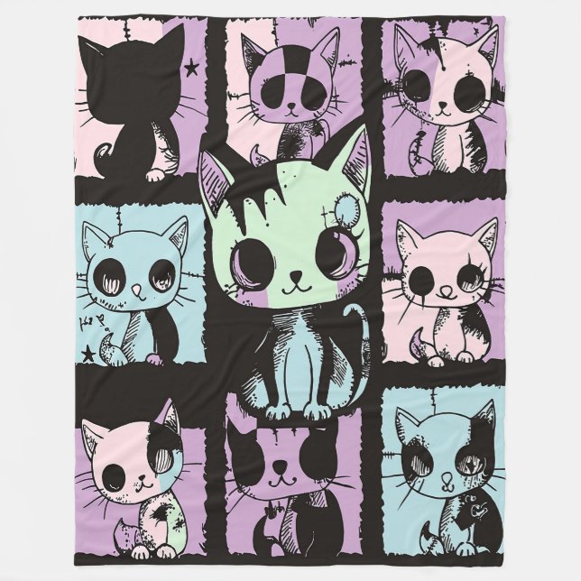 Cute Kawaii Pastel Goth Patchwork Gothic Creepy Fleece Blanket (Front)