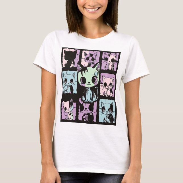 Cute Kawaii Pastel Goth Patchwork Gothic Creepy T-Shirt (Front)