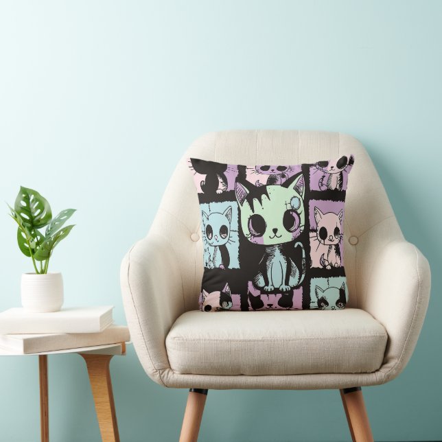 Cute Kawaii Pastel Goth Patchwork Gothic Creepy Throw Pillow (Chair)