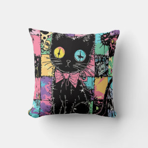 Cute Kawaii Pastel Goth Patchwork Gothic Creepy Throw Pillow