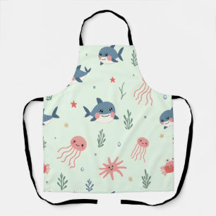 Cute Kawaii Pastel Ocean Animals Pattern Apron