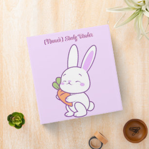 Cute Kawaii Pastel Purple Bunny with Carrot Custom Binder