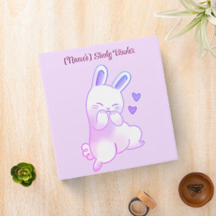 Cute Kawaii Pastel Purple Bunny with Hearts Custom Binder