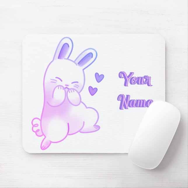 Cute Kawaii Pastel Purple Custom Gradient Bunny Mouse Pad (With Mouse)