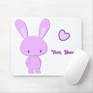 Cute Kawaii Pastel Purple Custom Name Bunny Mouse Pad