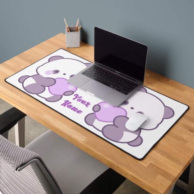 Cute Kawaii Pastel Purple Custom Name Panda Desk Mat (Office 2)