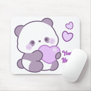 Cute Kawaii Pastel Purple Custom Name Panda Mouse Pad