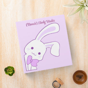 Cute Kawaii Pastel Purple Floppy Ear Bunny Custom Binder