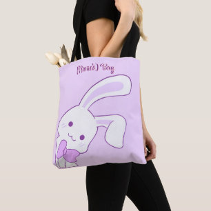 Cute Kawaii Pastel Purple Floppy Ear Bunny Custom Tote Bag