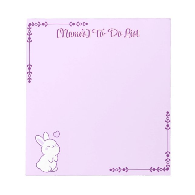 Cute Kawaii Pastel Purple Looking Up Bunny Custom Notepad (Front)