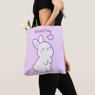 Cute Kawaii Pastel Purple Looking Up Bunny Custom Tote Bag