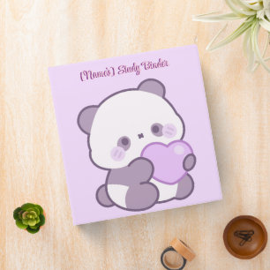 Cute Kawaii Pastel Purple Panda with Heart Custom Binder