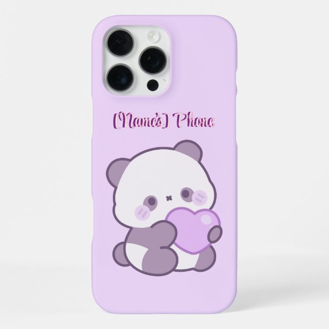 Cute Kawaii Pastel Purple Panda with Heart Custom iPhone Case (Back)