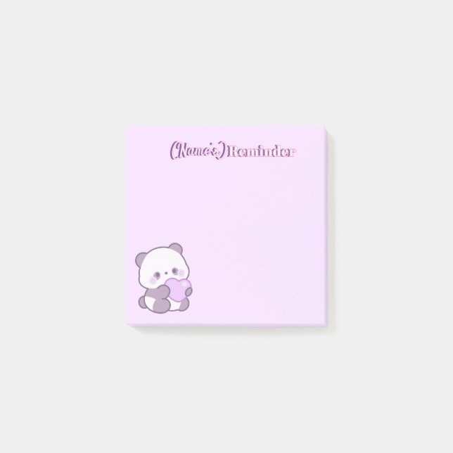 Cute Kawaii Pastel Purple Panda with Heart Custom Post-it Notes (Front)