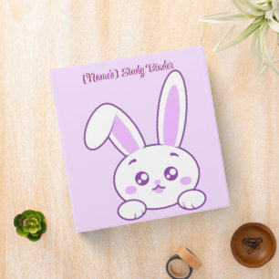 Cute Kawaii Pastel Purple Peeking Bunny Custom Binder