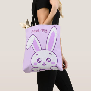 Cute Kawaii Pastel Purple Peeking Bunny Custom Tote Bag
