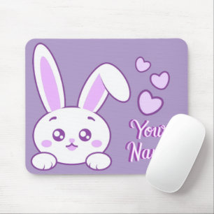 Cute Kawaii Pastel Purple Peeky Bunny Custom Name Mouse Pad