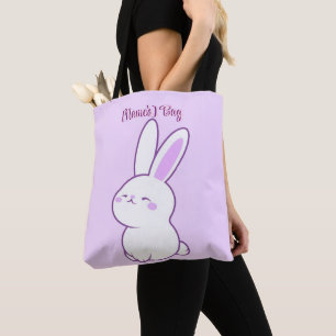 Cute Kawaii Pastel Purple Sleepy Bunny Custom Tote Bag