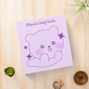 Cute Kawaii Pastel Purple Sparkle Bear Cub Custom Binder