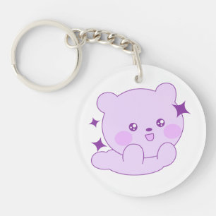 Cute Kawaii Pastel Purple Starry Bear Acrylic Keychain