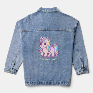 Cute Kawaii Pastel Unicorn Rainbow Girls Birthday  Denim Jacket