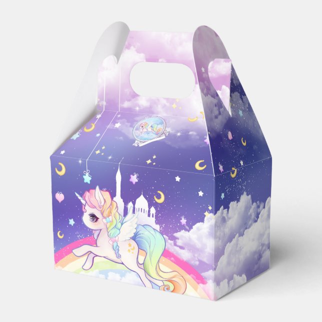 Cute kawaii pastel unicorn with rainbow galaxy favor box (Front Side)