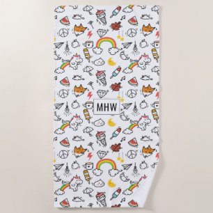 Cute Kawaii Pattern custom monogram beach towel