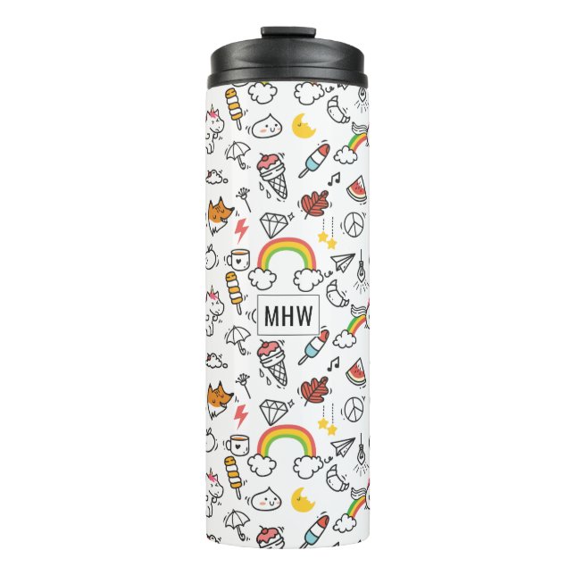 Cute Kawaii Pattern custom monogram tumbler (Front)